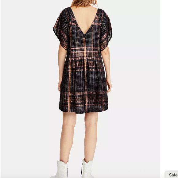 Free People Barcelona Shimmer Plaid Metallic Mini Dress in Black Pockets SP - Picture 10 of 15